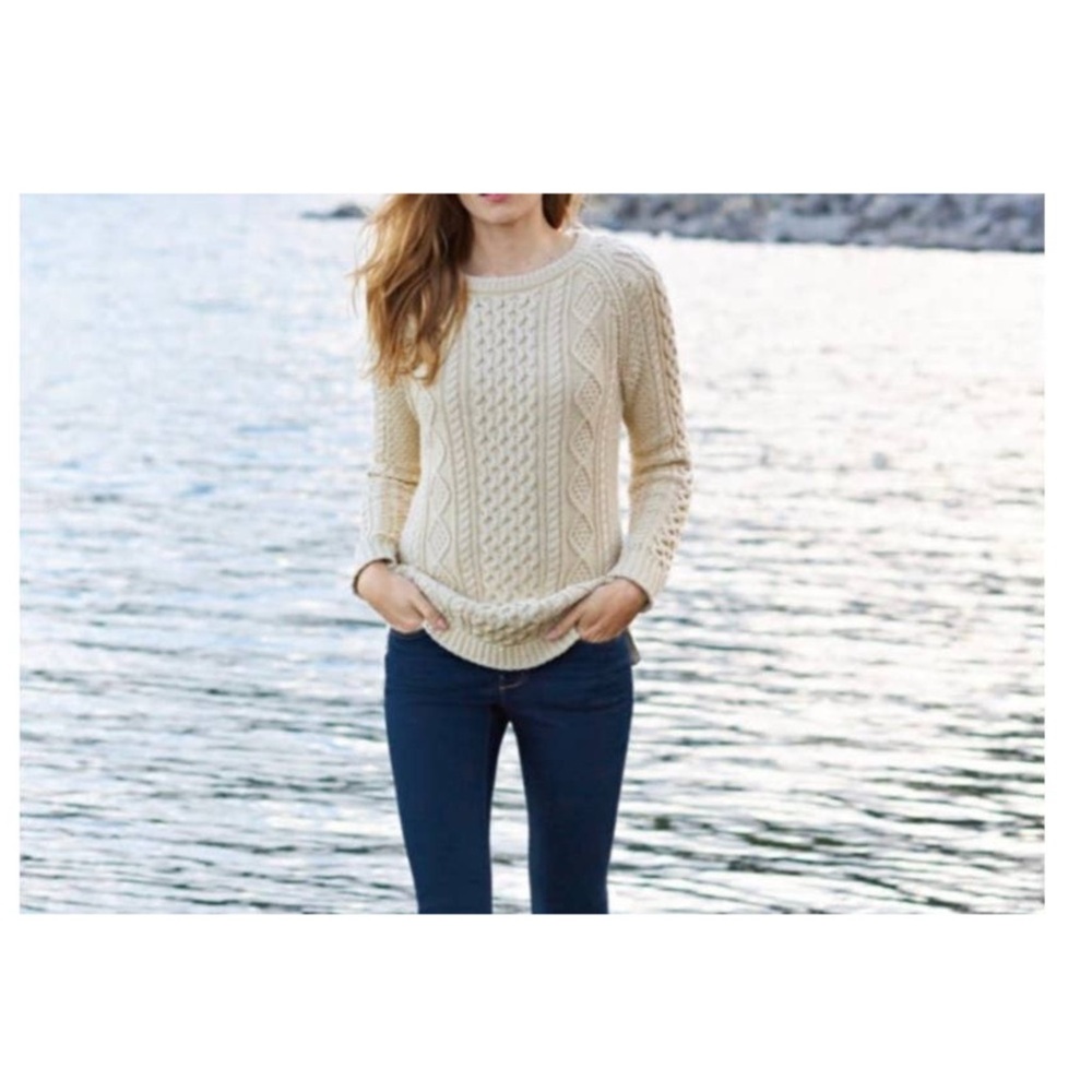 LL Bean Women's Signature Cotton Fisherman Tunic Sweater in Cream Size M
